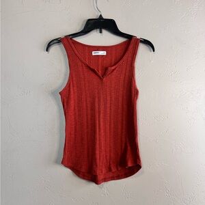 Sleeveless Ribbed V-Neck Tank Top - burnt orange